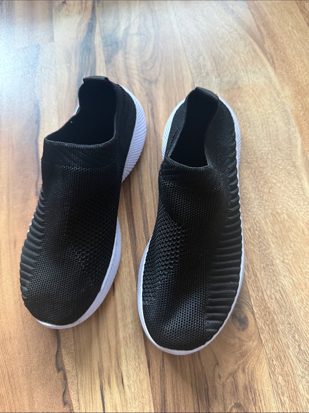 Slip-On Knit Sneakers in Black and White